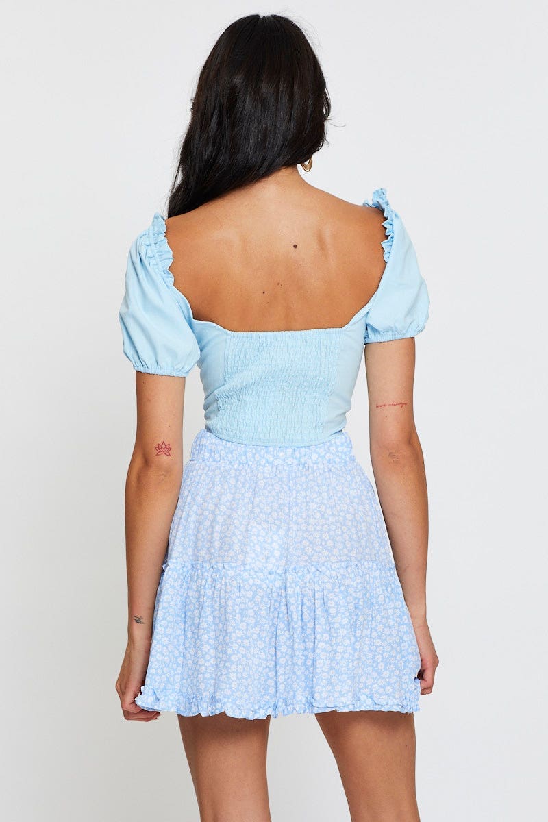 Print Mini Skirt Elastic Waist