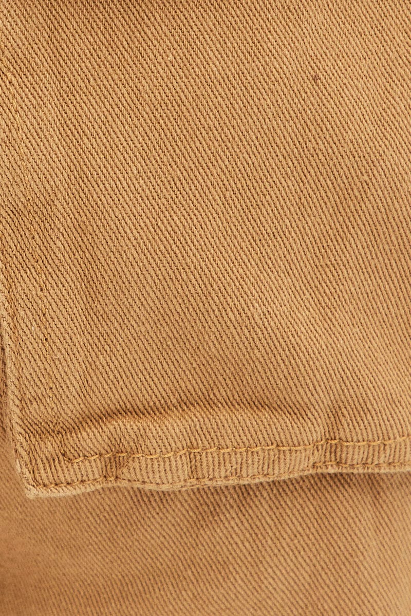 Brown Wide Leg Denim Cargo Pants
