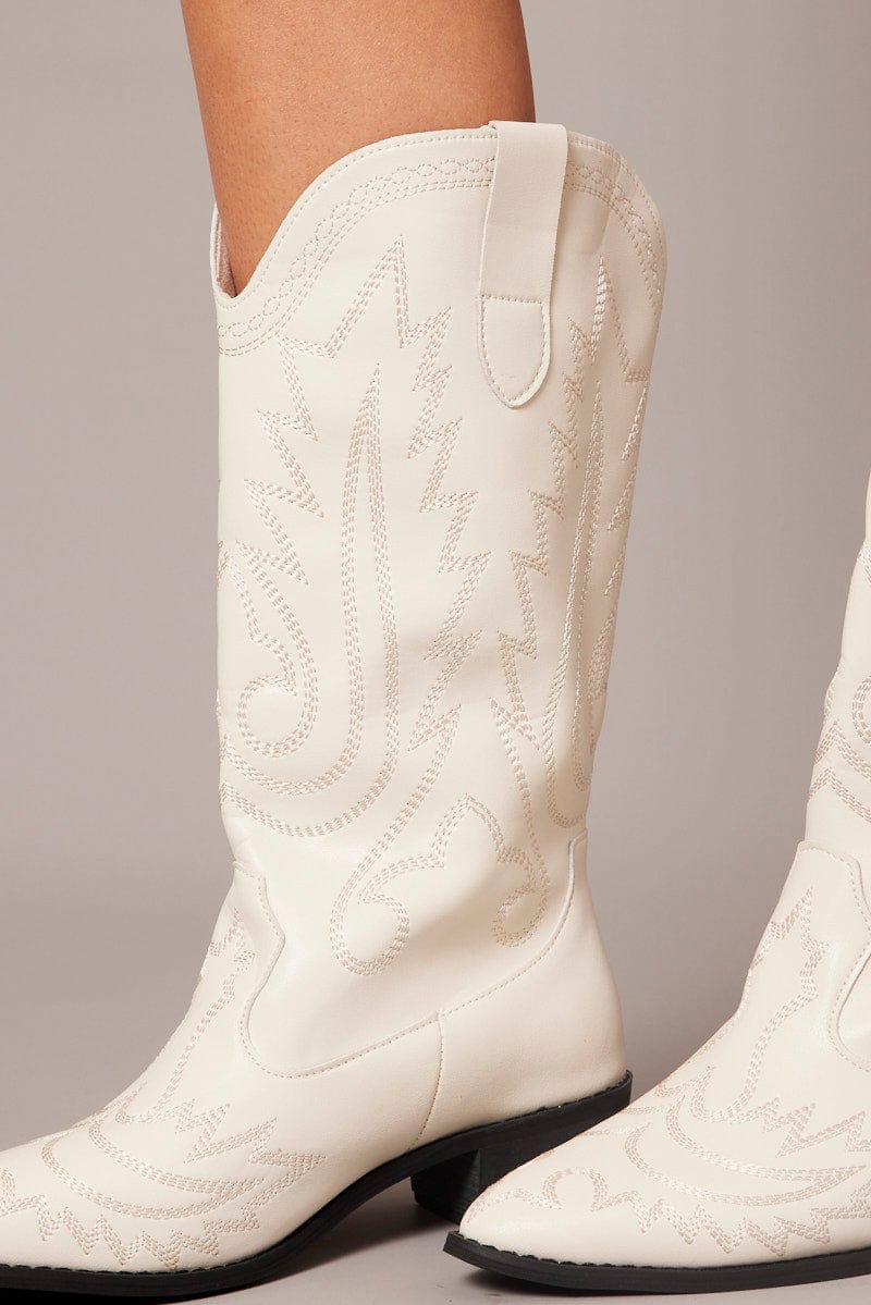 White Embroidered Cowboy Boots