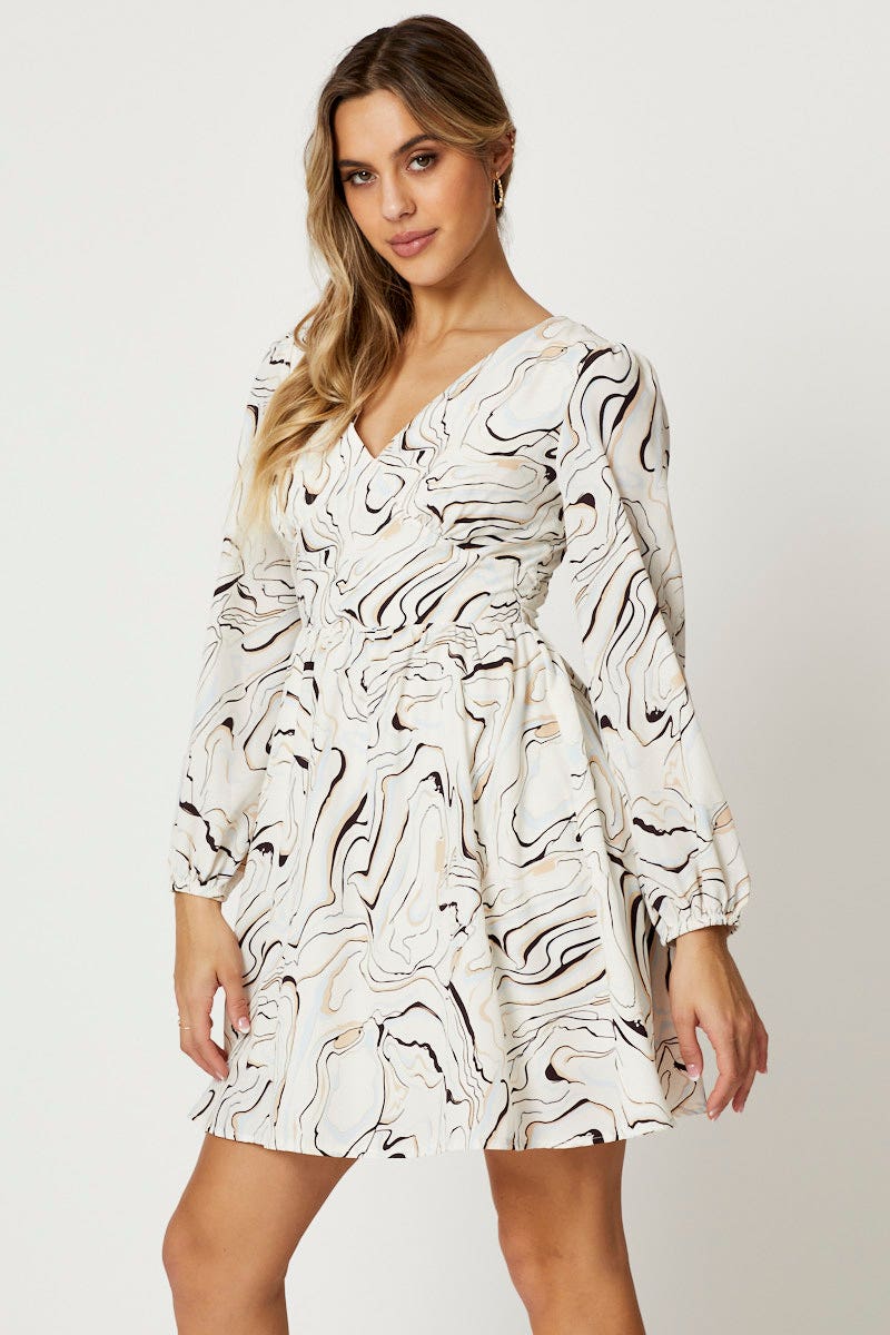 Print Mini Dress Long Sleeve