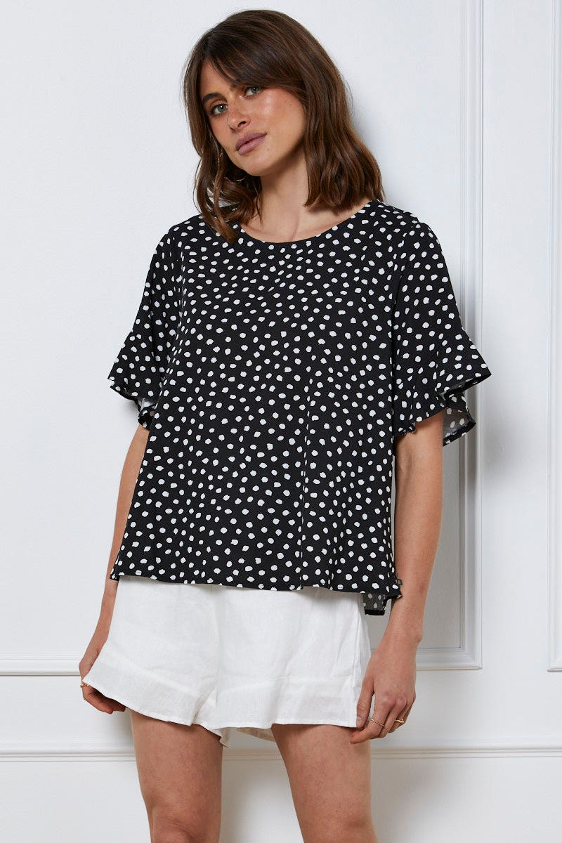 Geo Print Top Short Sleeve Linen
