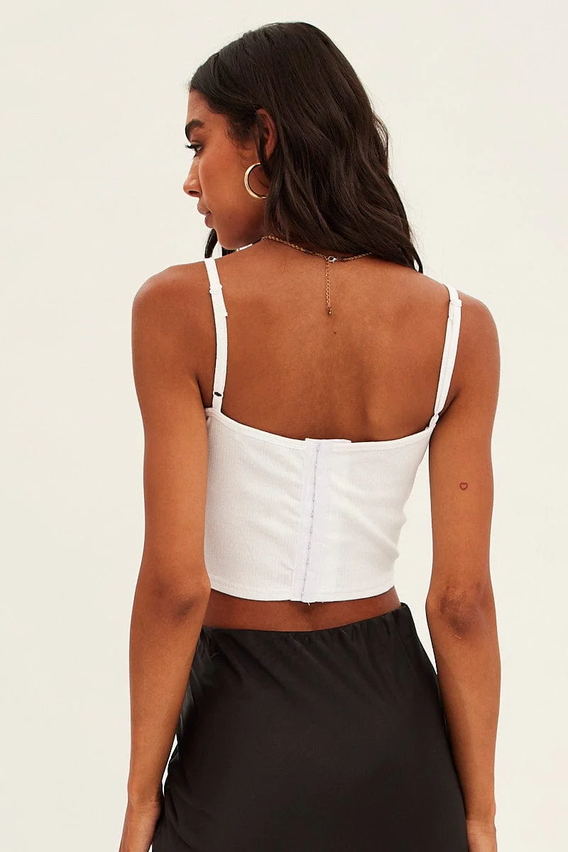 White Corset Singlet Sleeveless Scoop Neck Rib Jersey