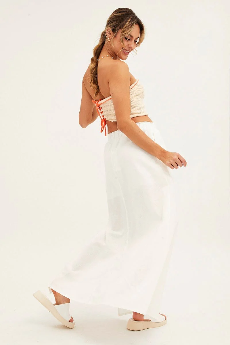 White Maxi Skirt Linen Blend Side Split