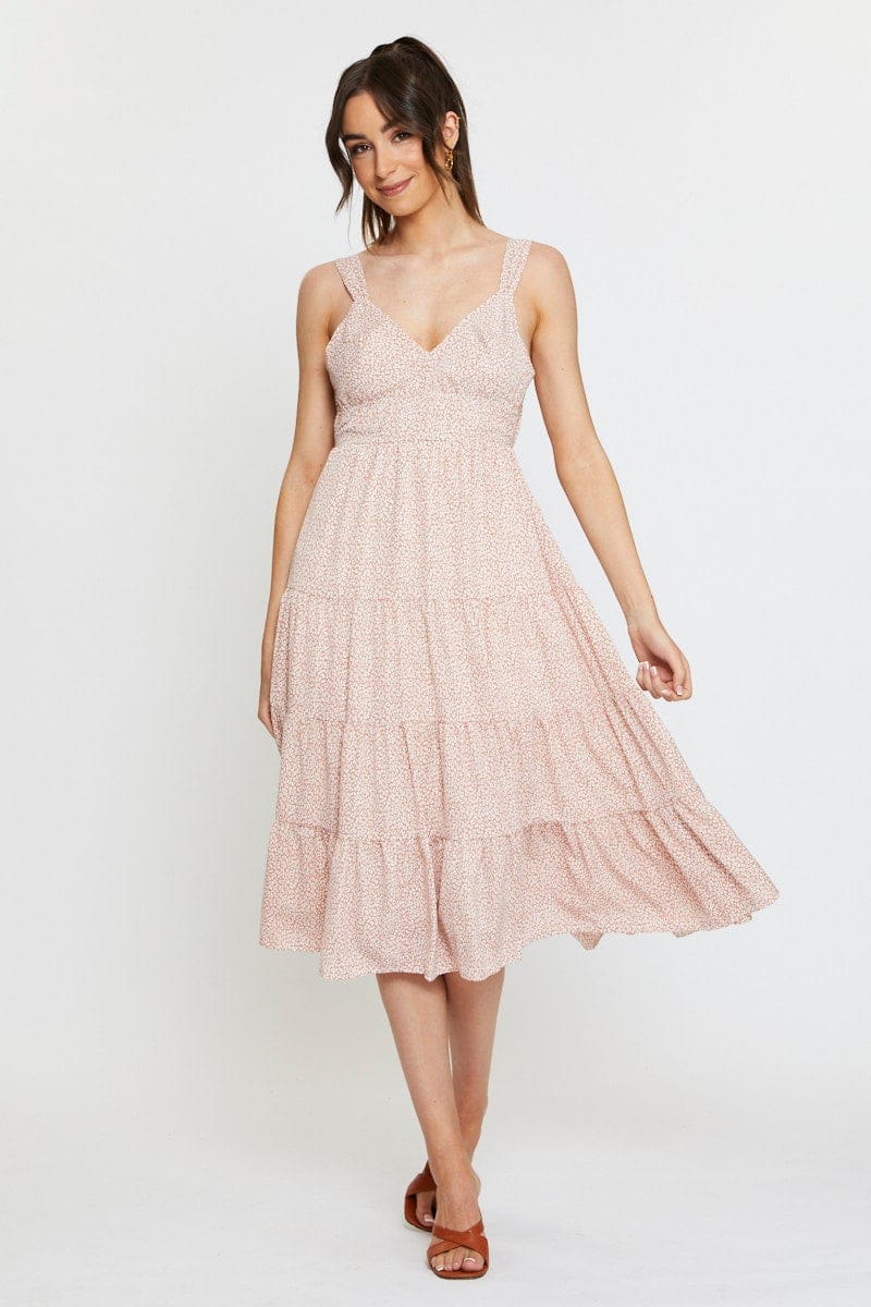 Print Midi Dress Sleeveless V Neck