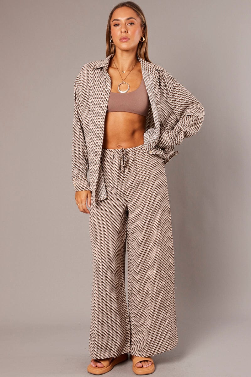 Brown Geo Relaxed Shirt Long Sleeve