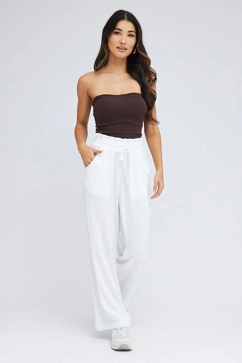 White Wide Leg Pants High Rise