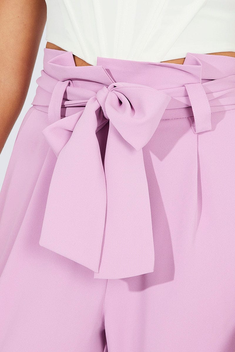 Pink Wide Leg Pants Paper Bag Waist