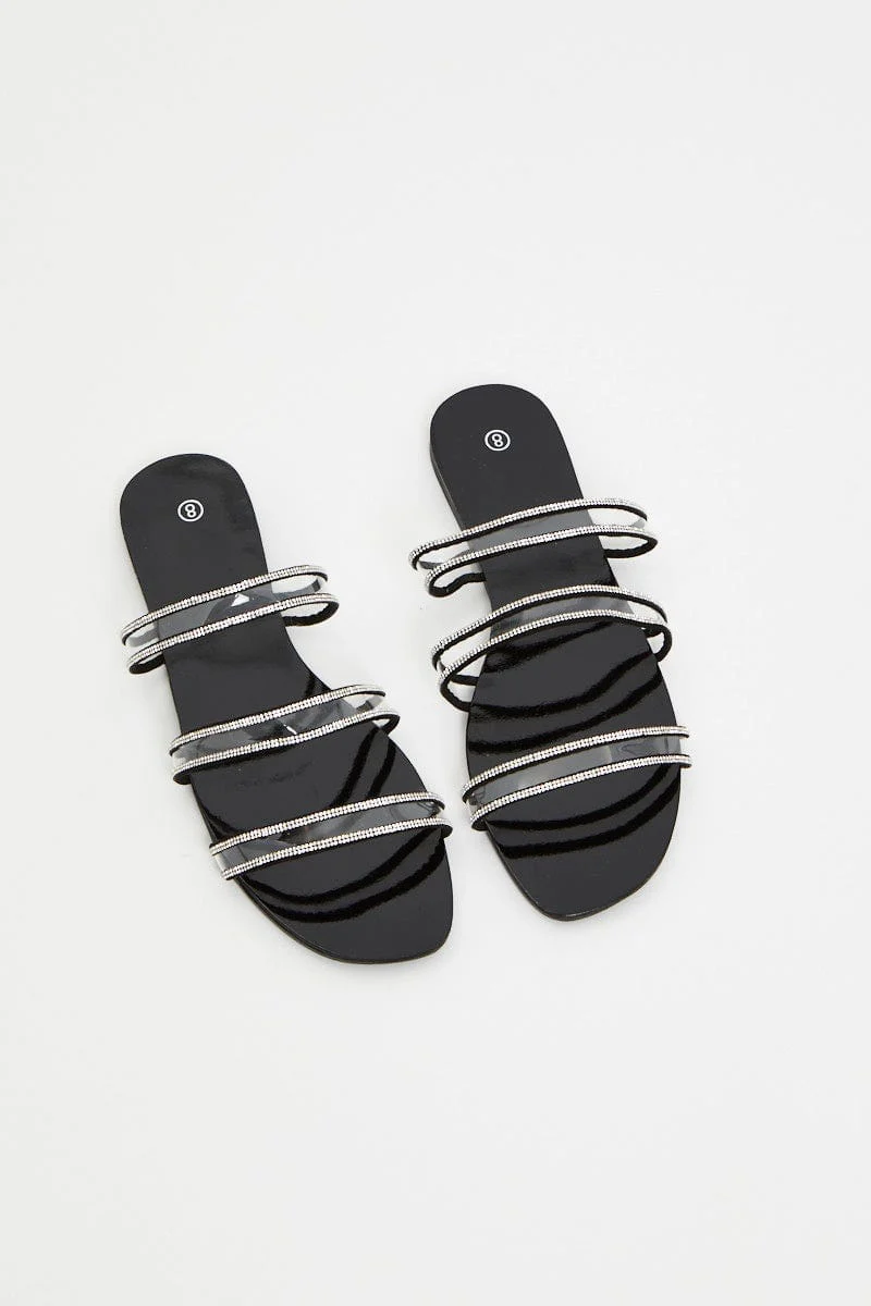 Silver Clear Strap Flat Slides