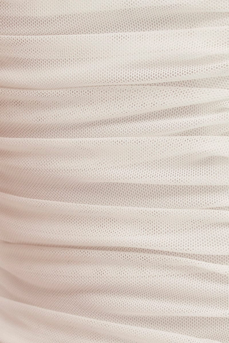White Ruched Corset Strapless Mesh