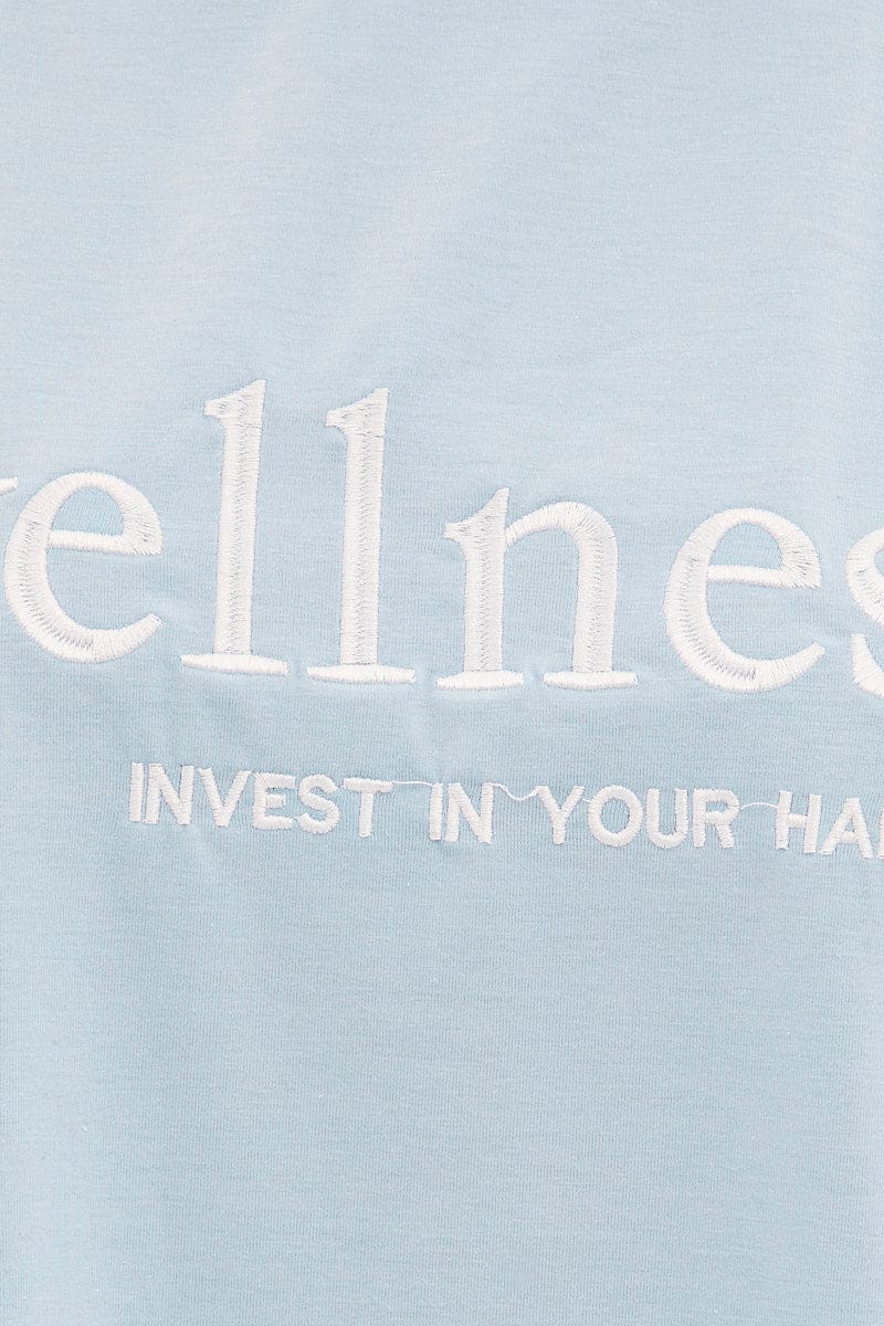 Blue Embroided T And Biker Shorts Set