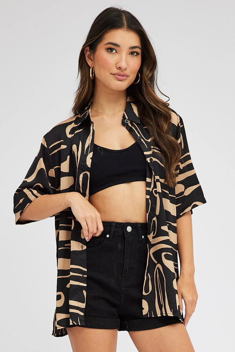 Black Abstract Shirt Short Sleeve