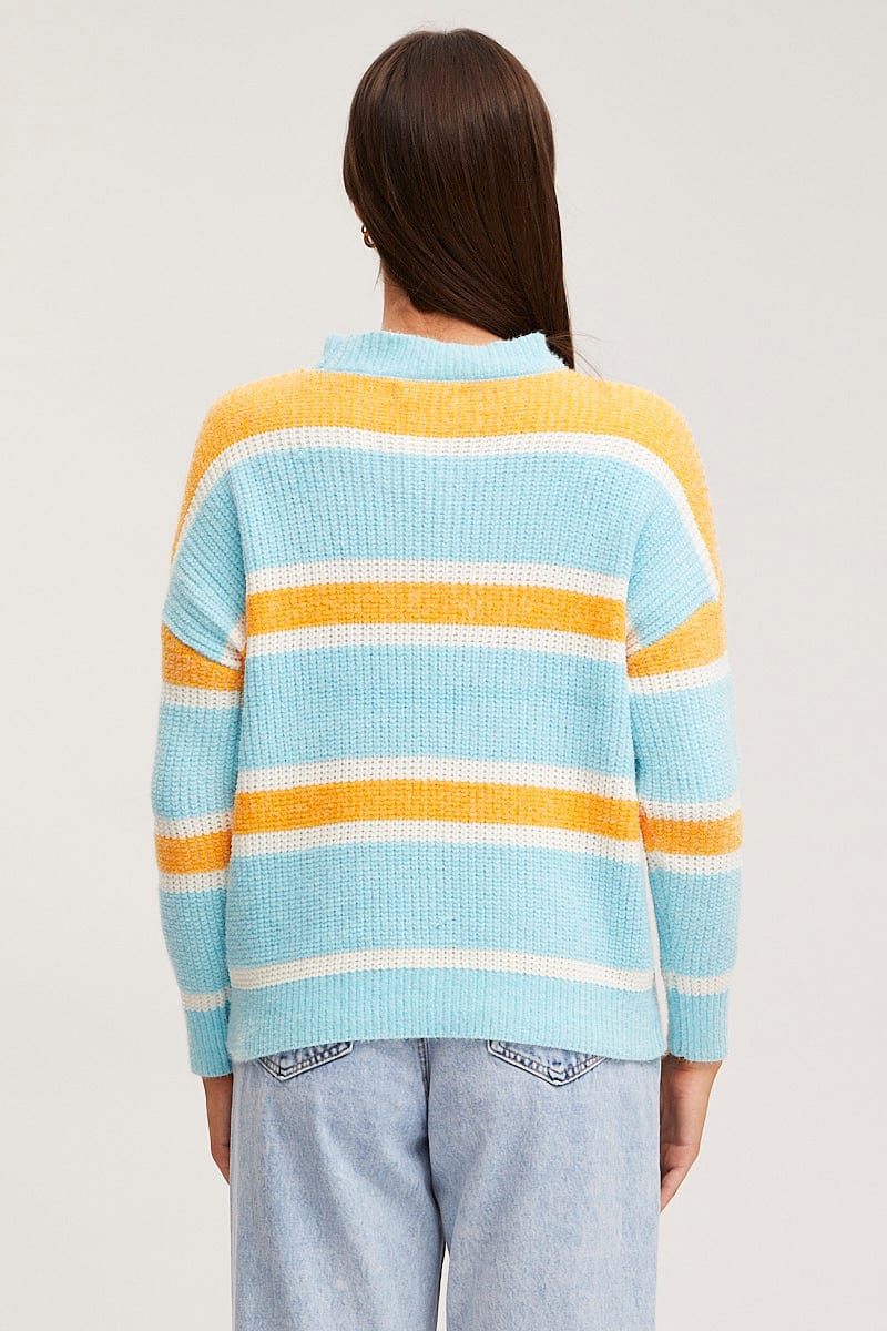 Stripe Knit Top Long Sleeve Relaxed Colour Block