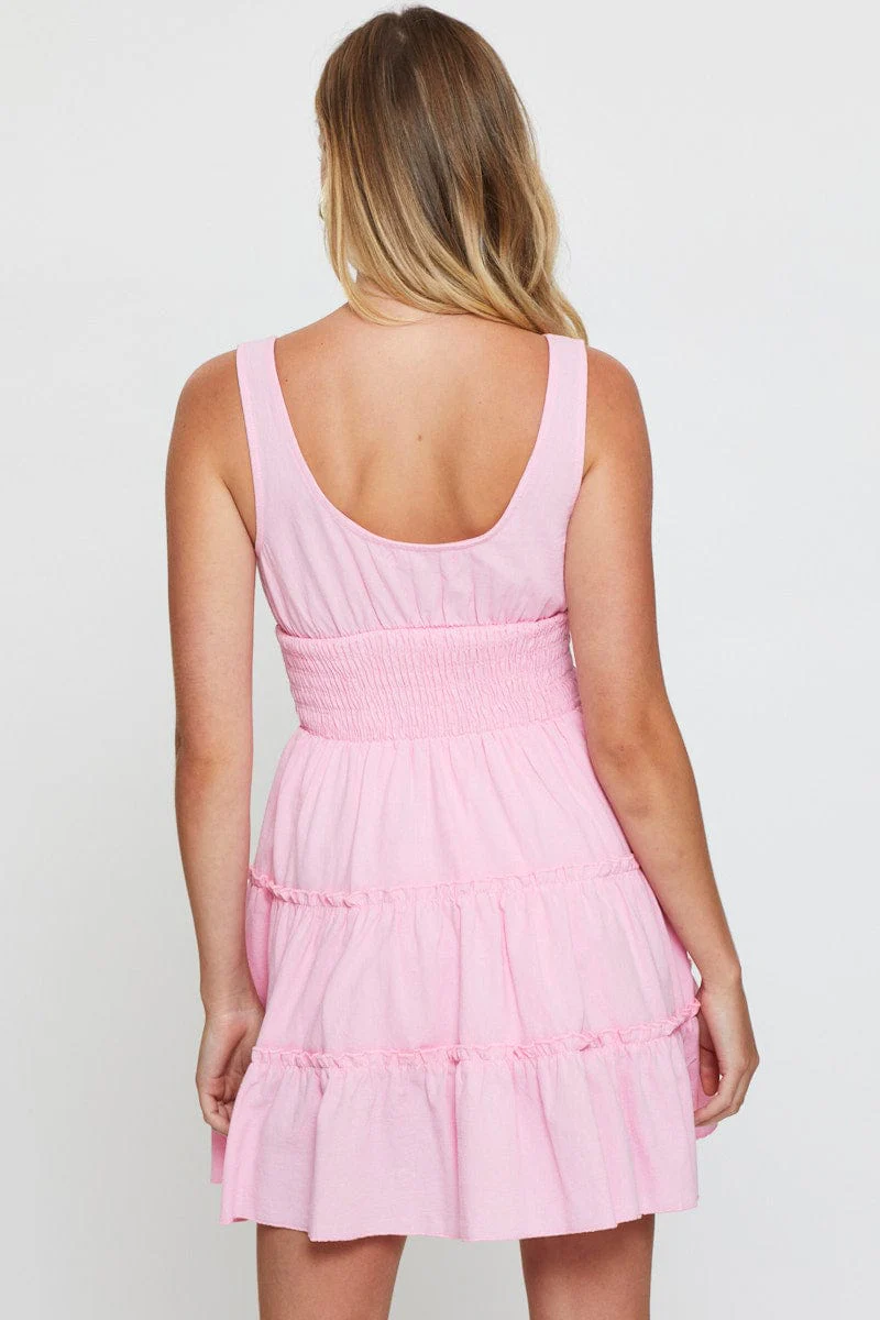 Pink A Line Dress Sleeveless Mini