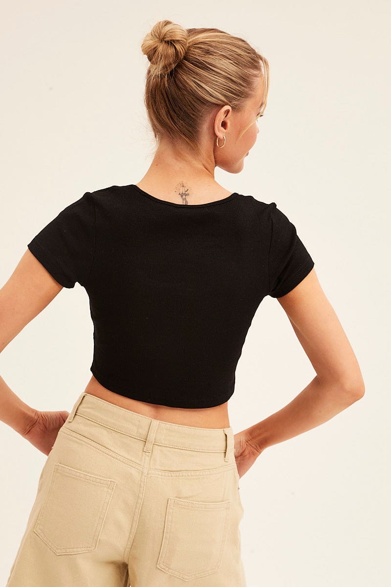 Black Scarf T-Shirt Short Sleeve Crop