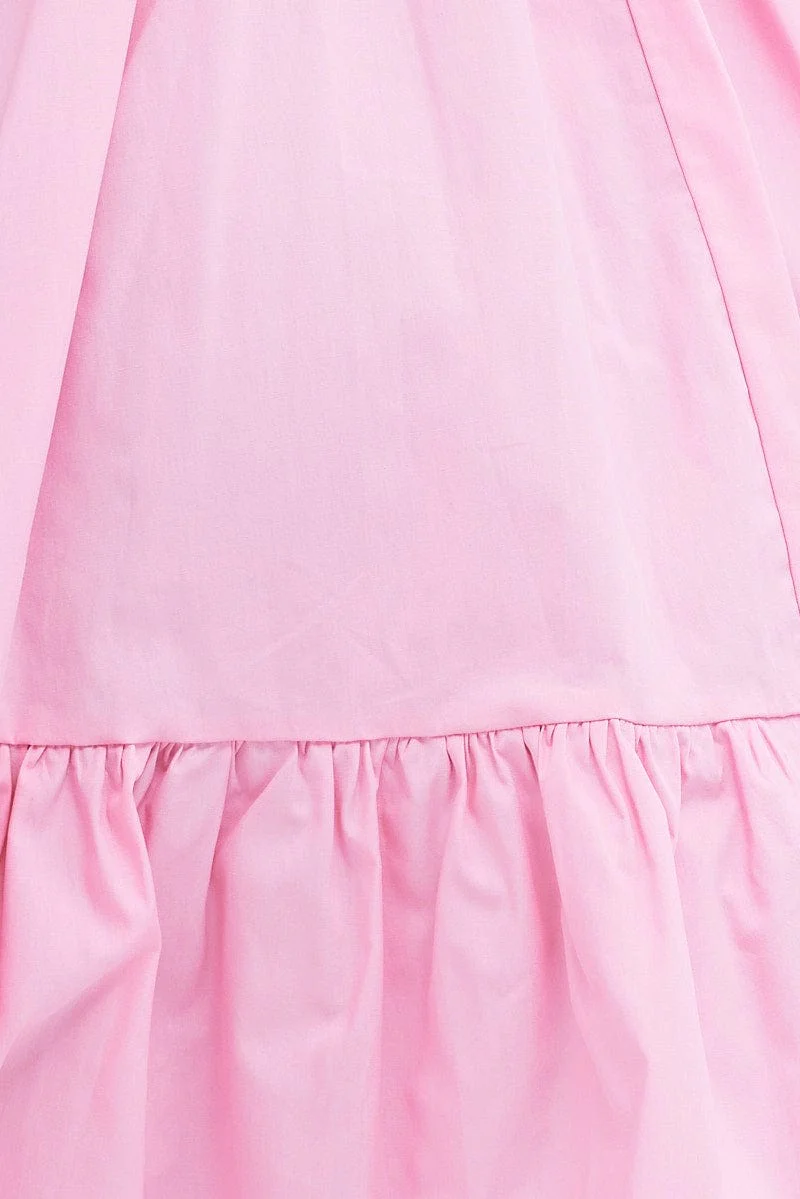 Pink Short Sleeve Sweetheart Neck Skater Dress