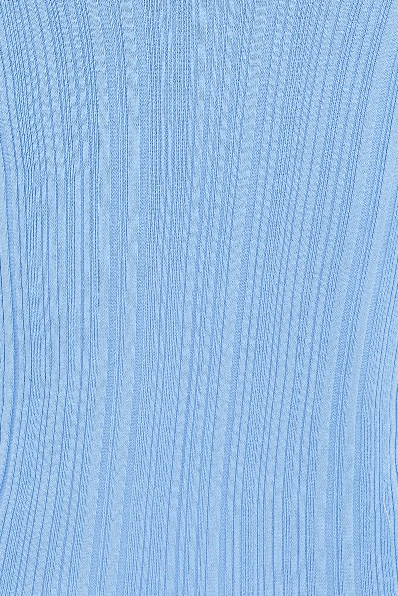 Blue Knit Dress Midi Square Neck