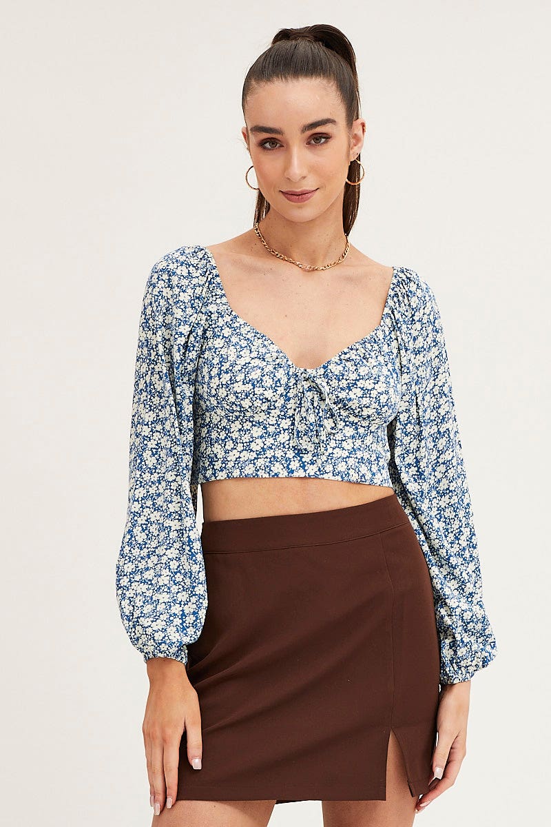 Print Off Shoulder Cropped Top