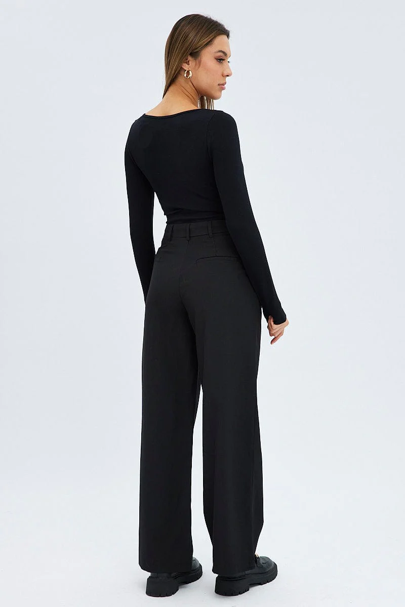 Black Wide Leg Pants Mid Rise