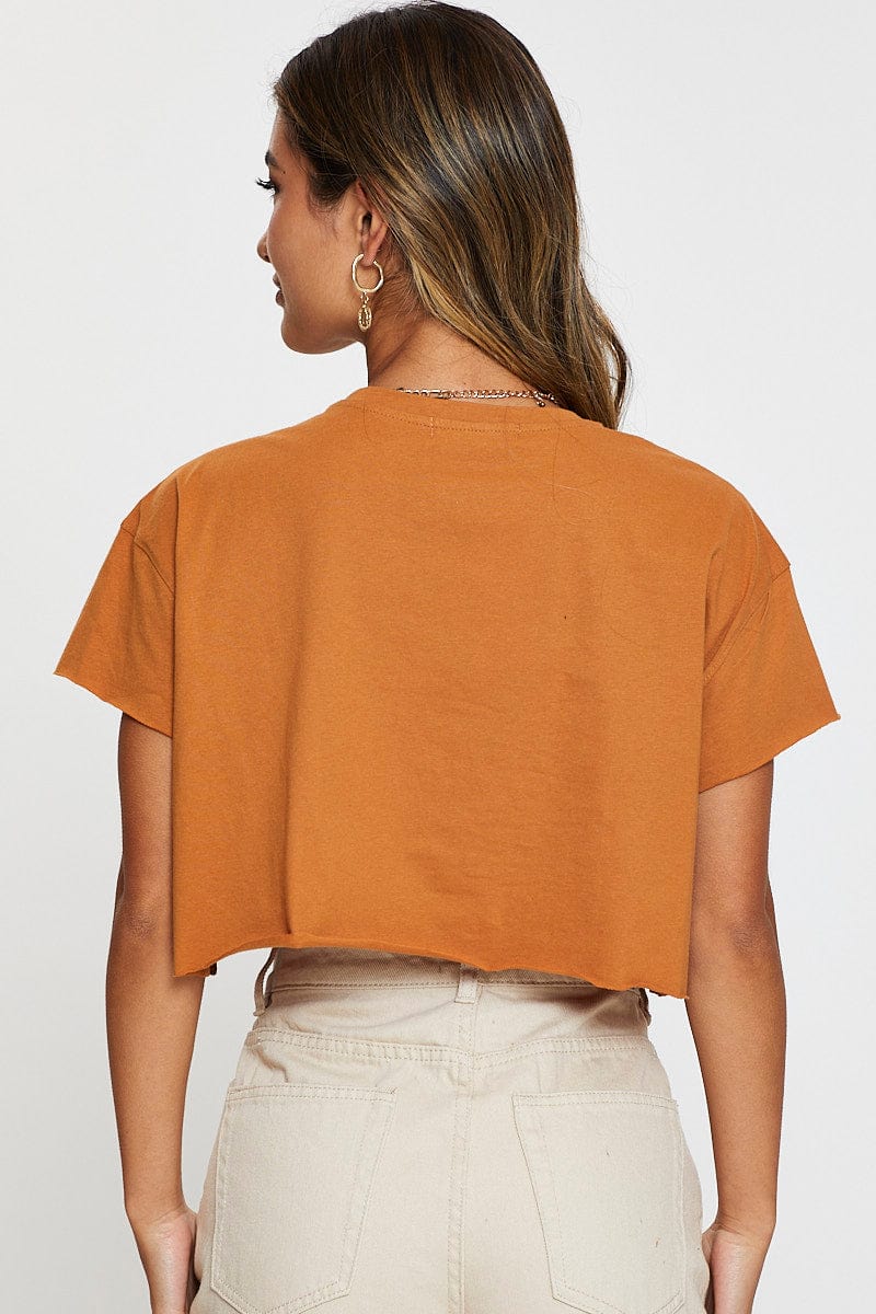 Brown Graphic T Shirt Crop
