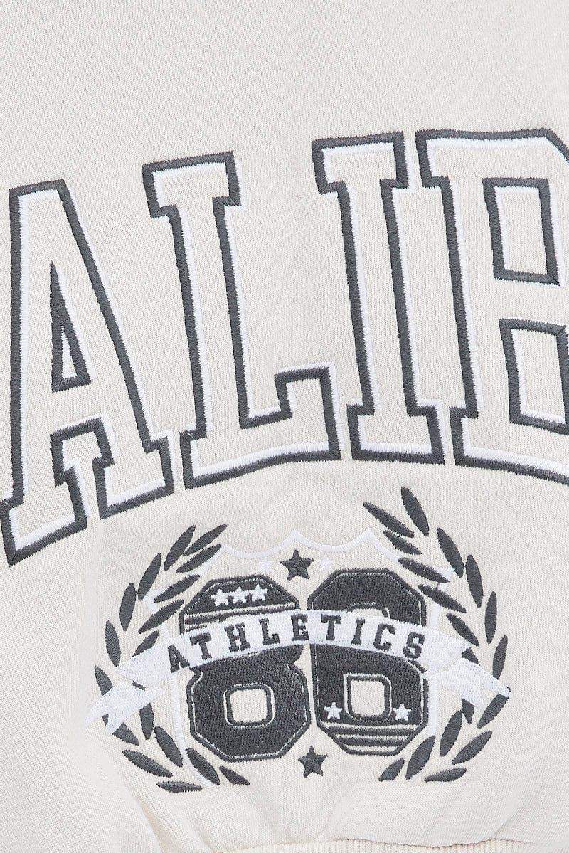 Beige Sweater Round Neck Long Sleeve Embroidery