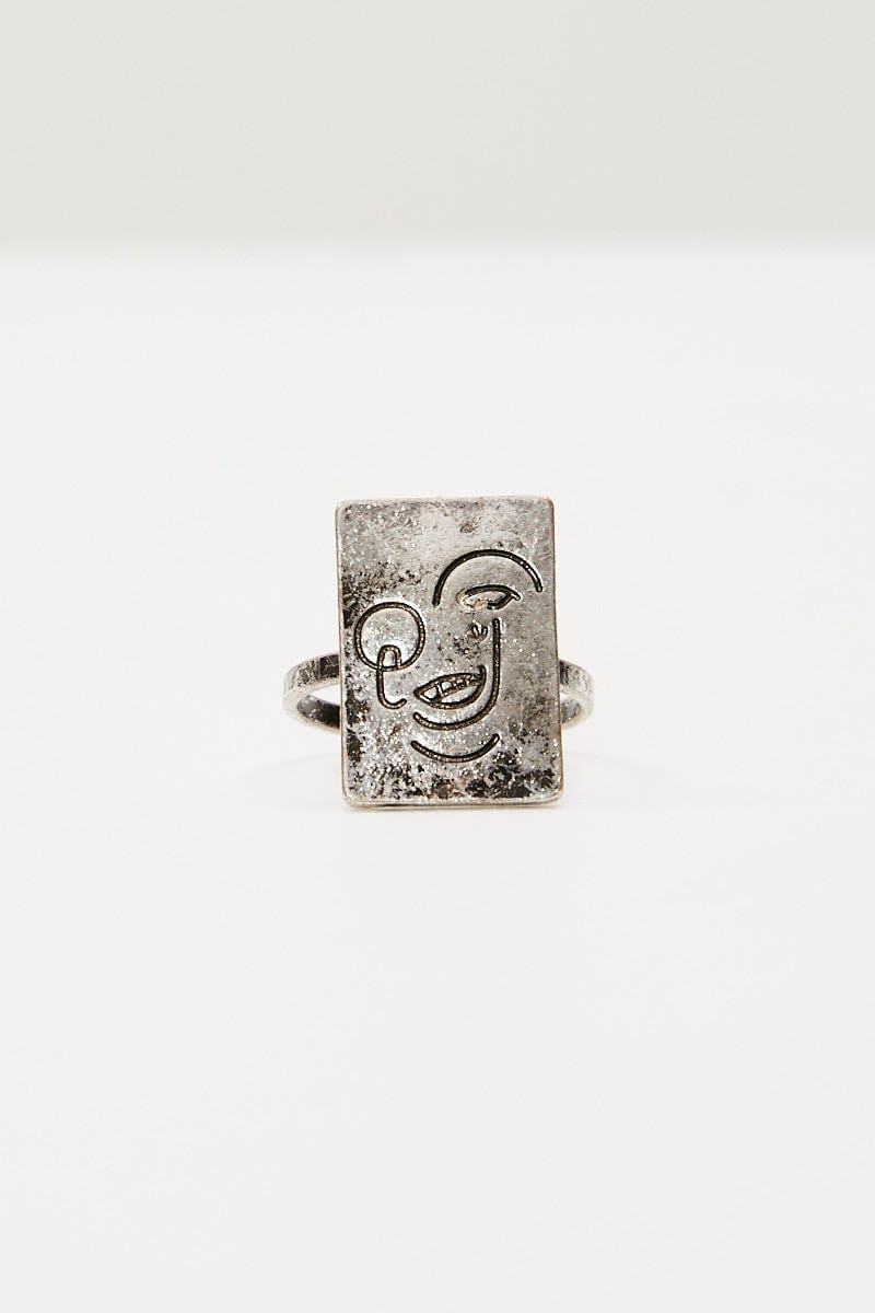 Silver Square Face Detail Ring