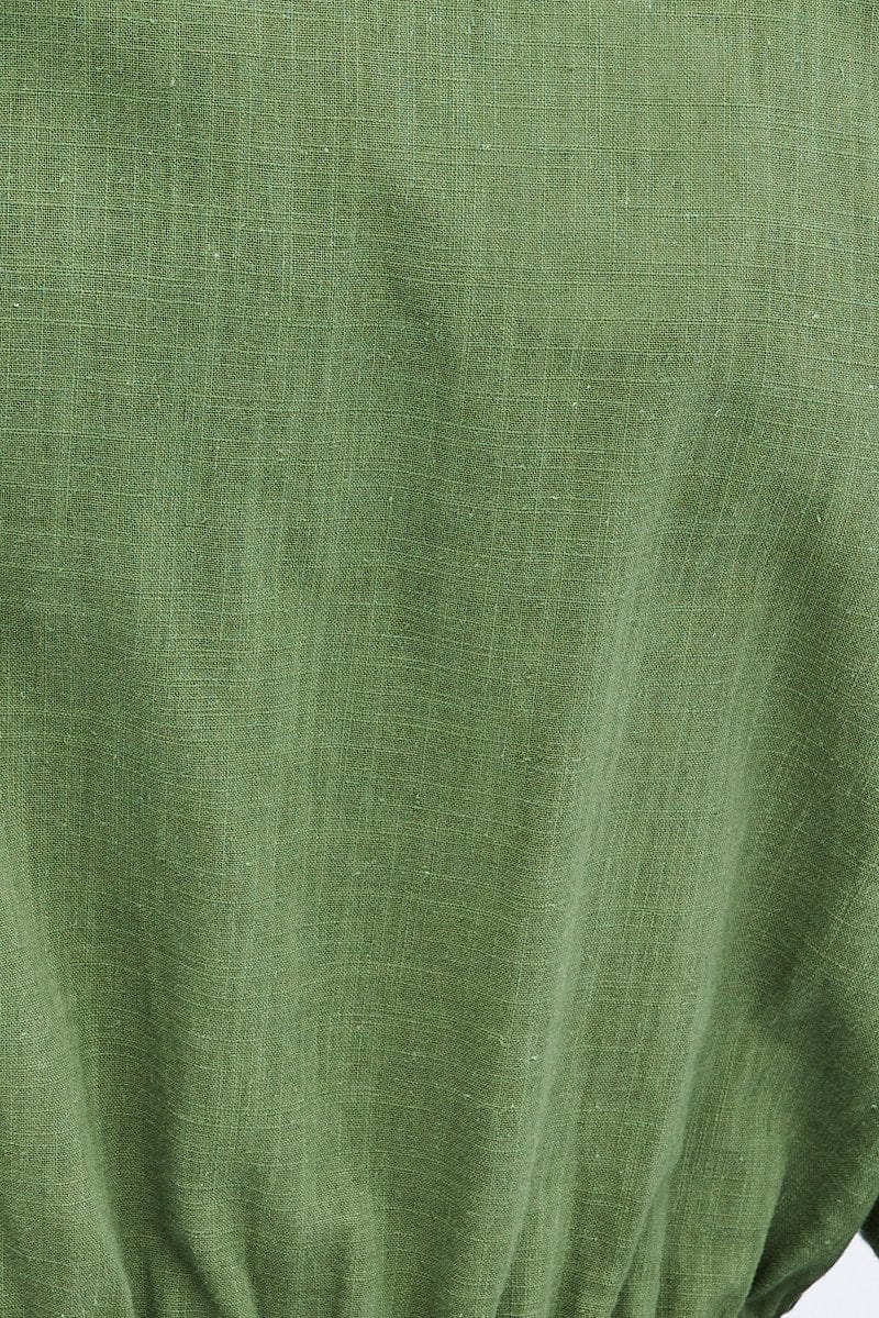 Green Shirt Dress Long Sleeve Tiered