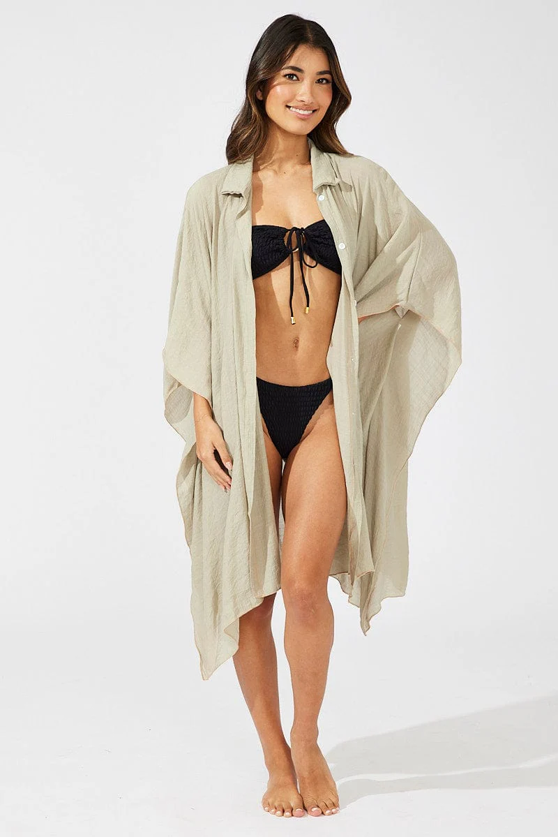 Beige Oversize Beach Shirt