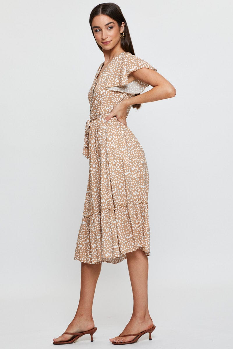 Geo Print Midi Dress Short Sleeve