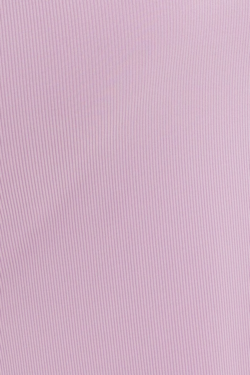 Purple Midi Skirt Bodycon Tie Contrast Ribbed