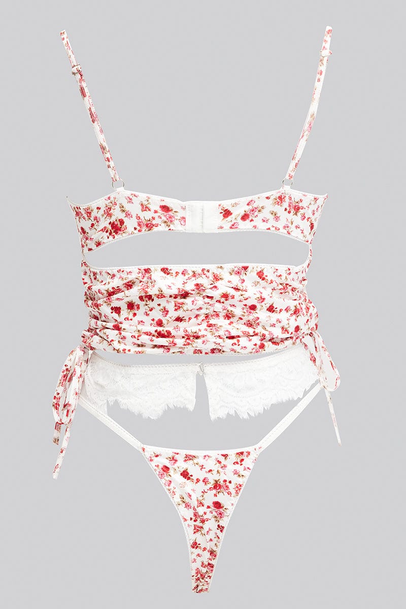 Pink Floral Floral Print Lingerie Set