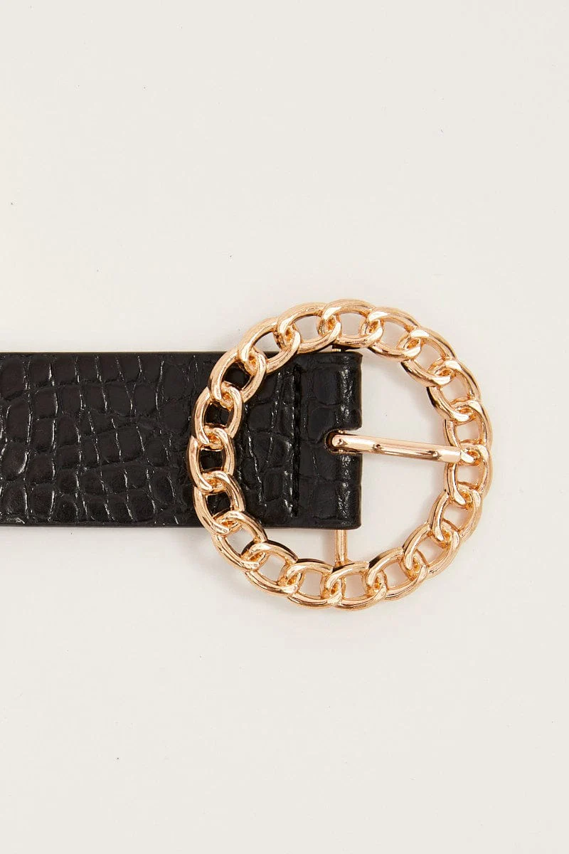 Black Weave Circle Buckle Design Belt
