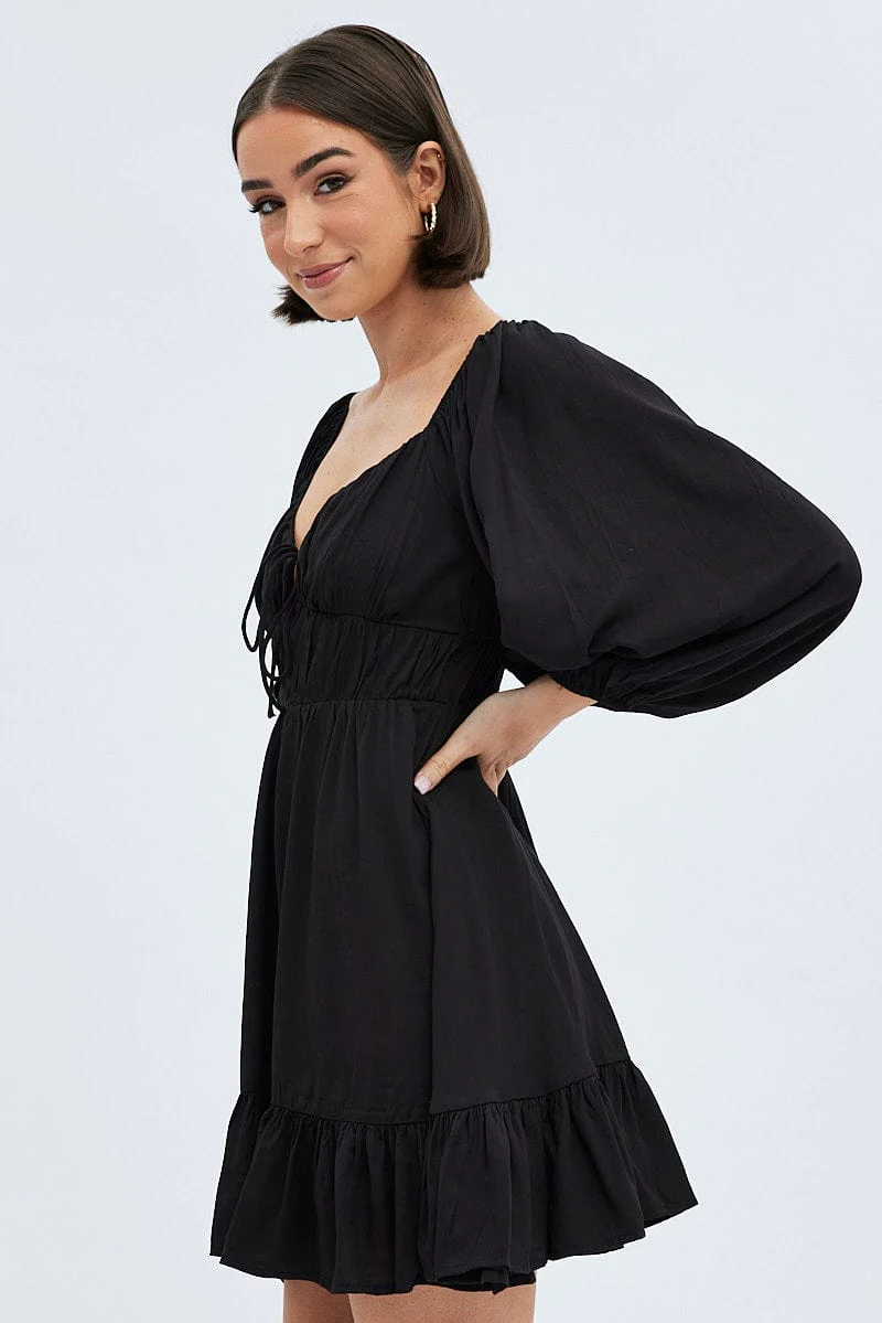 Black Fit and Flare Dress Long Sleeve  Cut Out