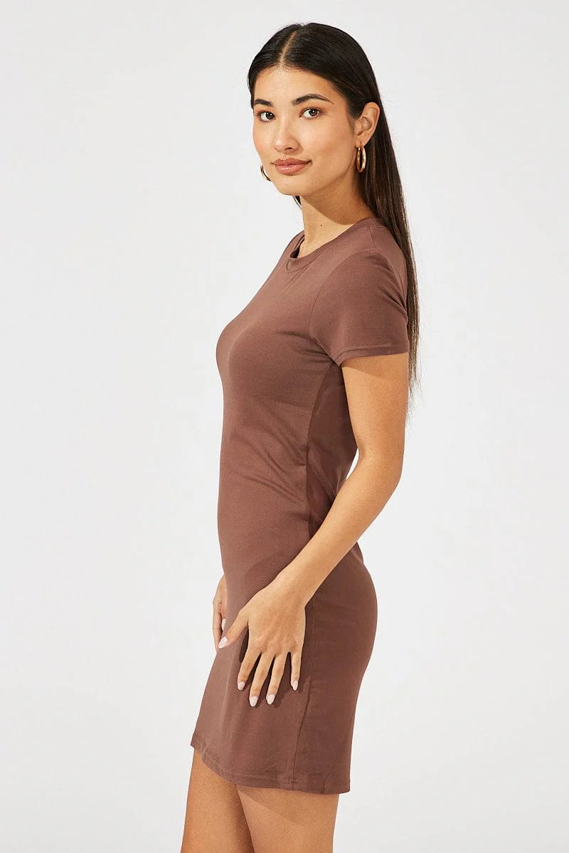 Brown Supersoft Dress Short Sleeve Crew Neck