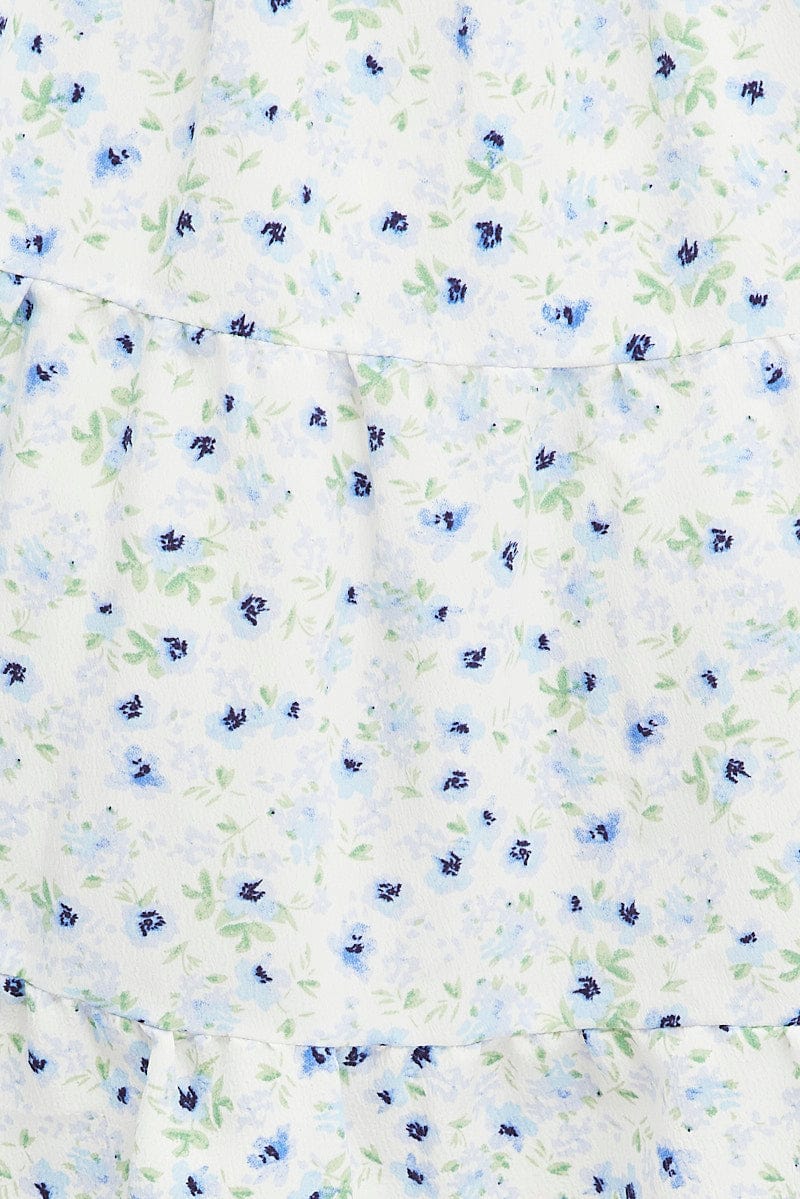 White Ditsy Fit and Flare Dress Sleeveless Tiered