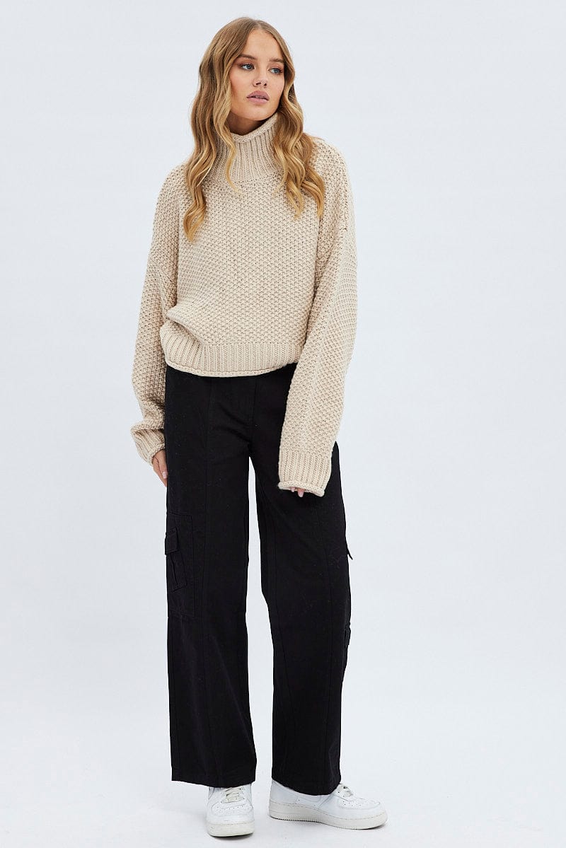Beige Knit Jumper Turtle Neck