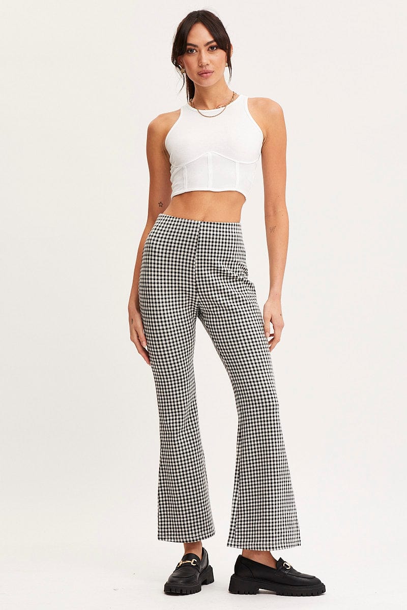 Check Flare Pants High Rise