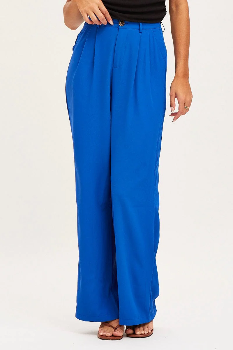 Blue Wide Leg Pants High Rise