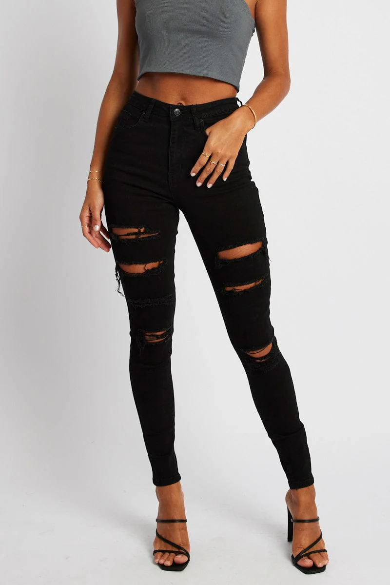 Black Ripped Skinny Jean High Rise