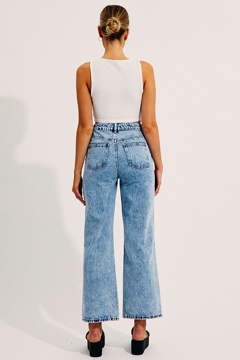 Blue High Waisted Relaxed Wide Leg Denim Jeans