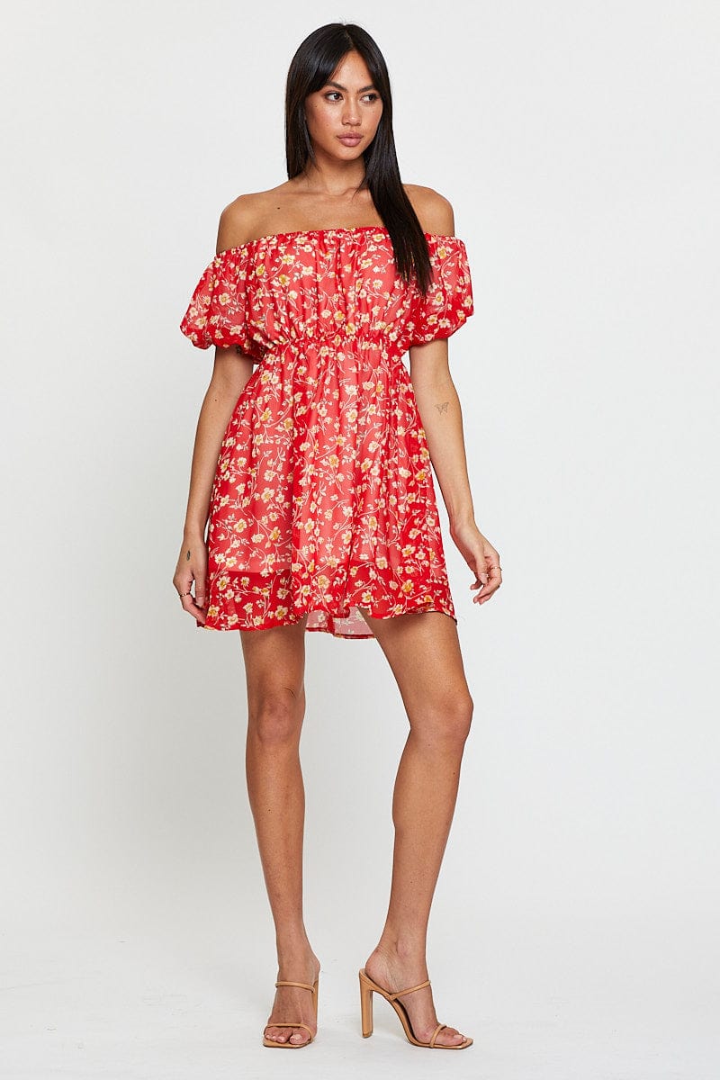 Print Mini Dress Off Shoulder