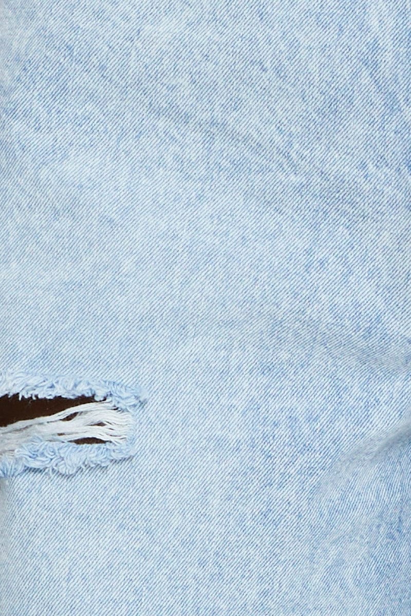 Blue Relaxed Denim Shorts High Rise