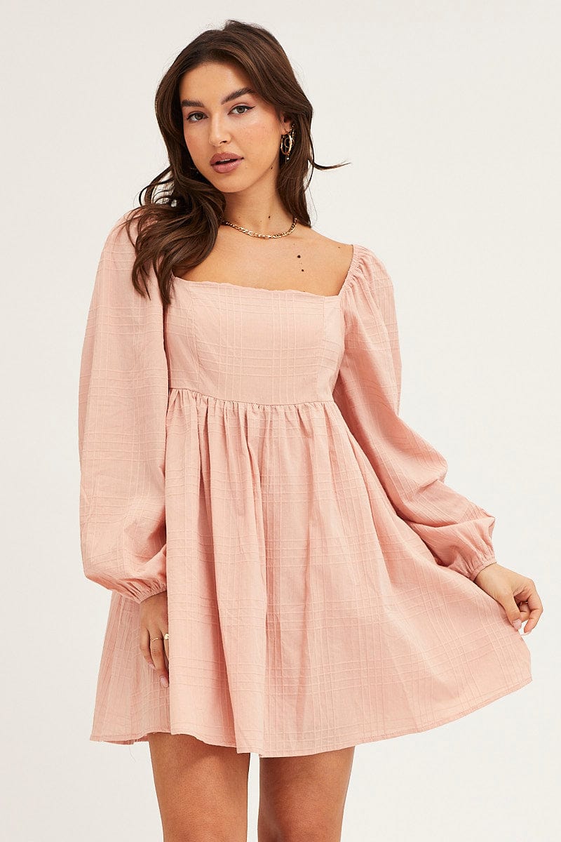 Pink Square Neck Skater Dress