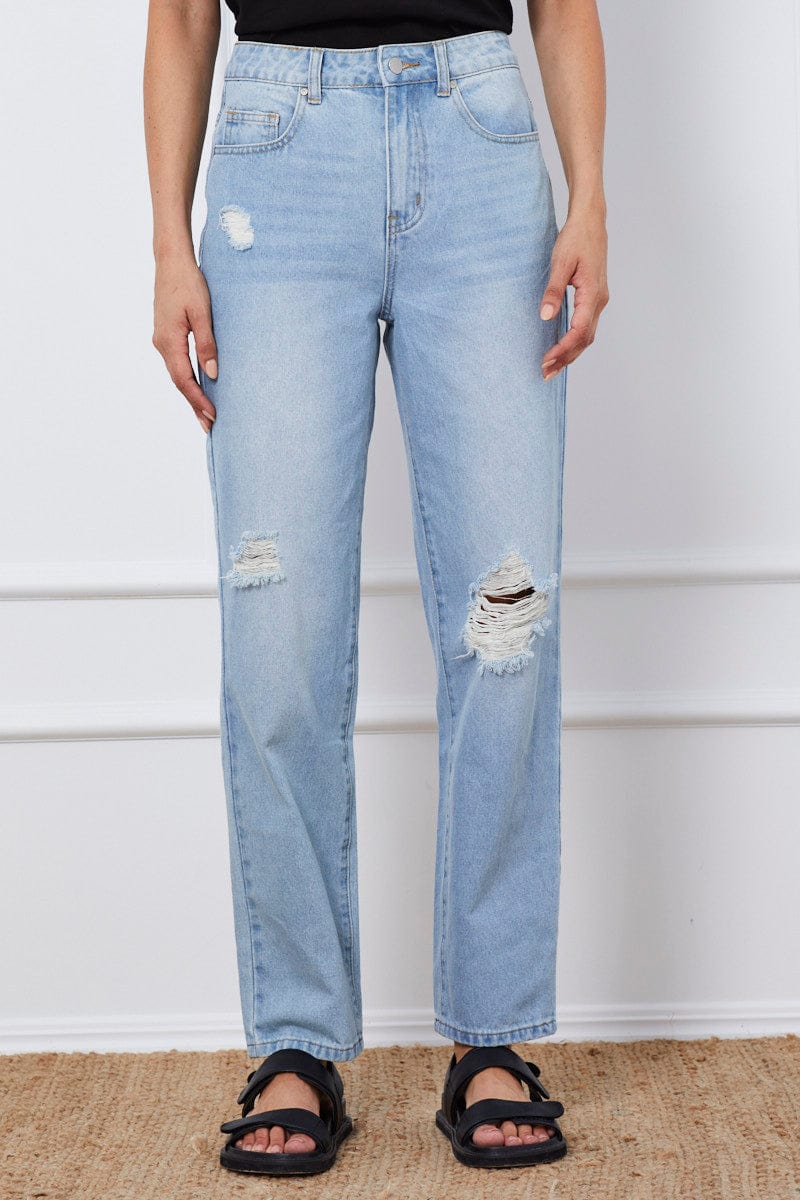 Blue Boyfriend Denim Jeans High Rise