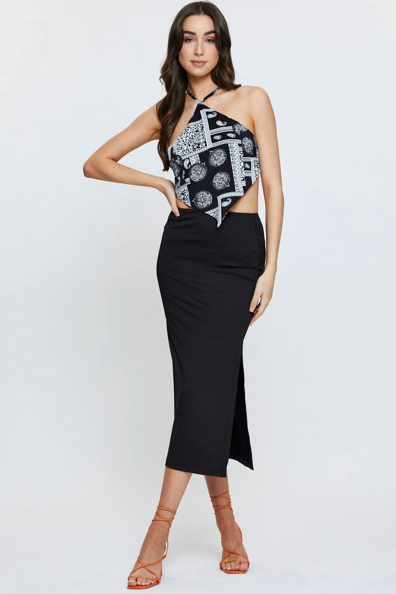Print Scarf Top Sleeveless Crop Halter