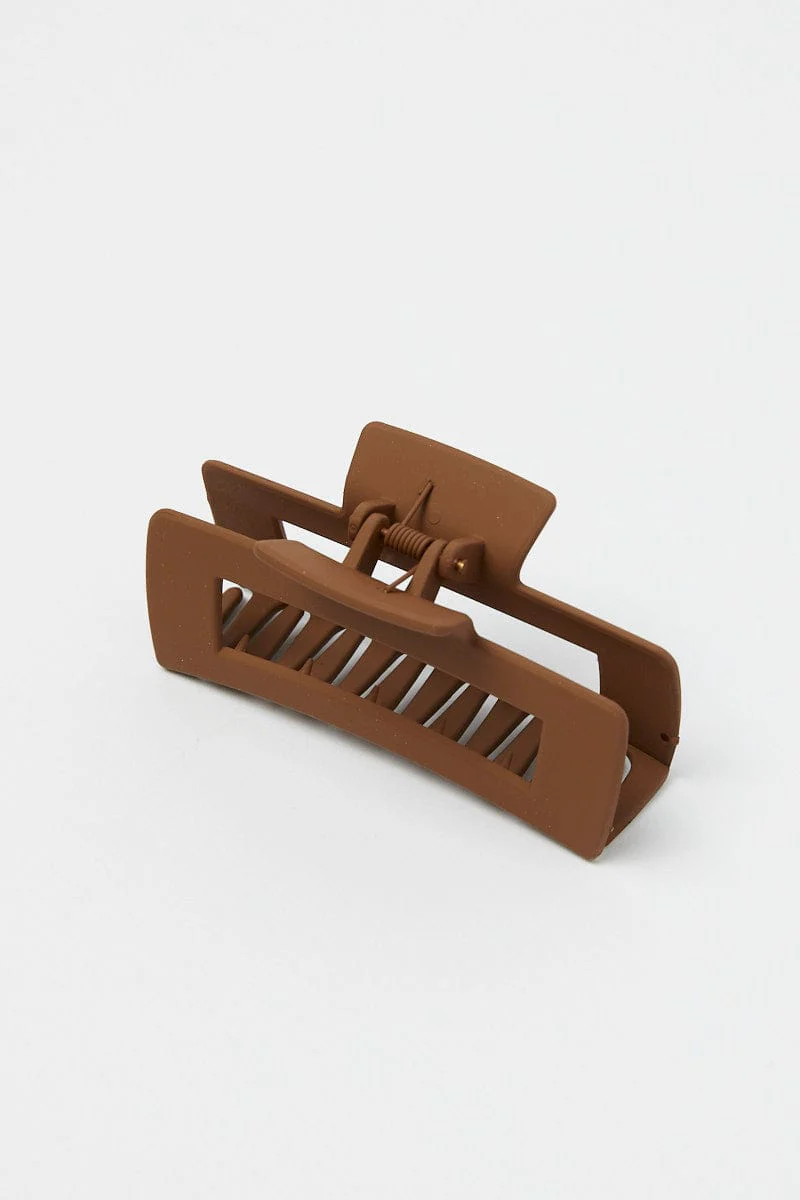 Brown Large Rectangle Claw Clip