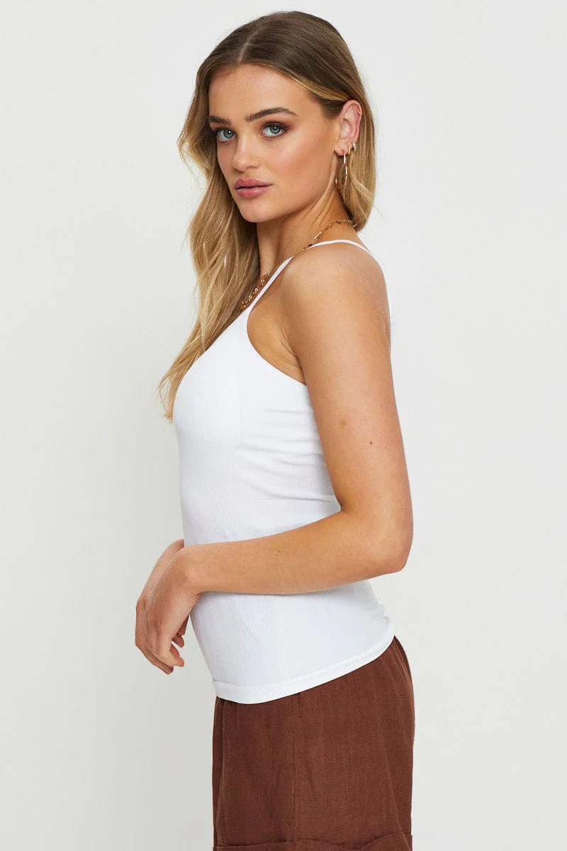 White Singlet Top Round Neck Seamless