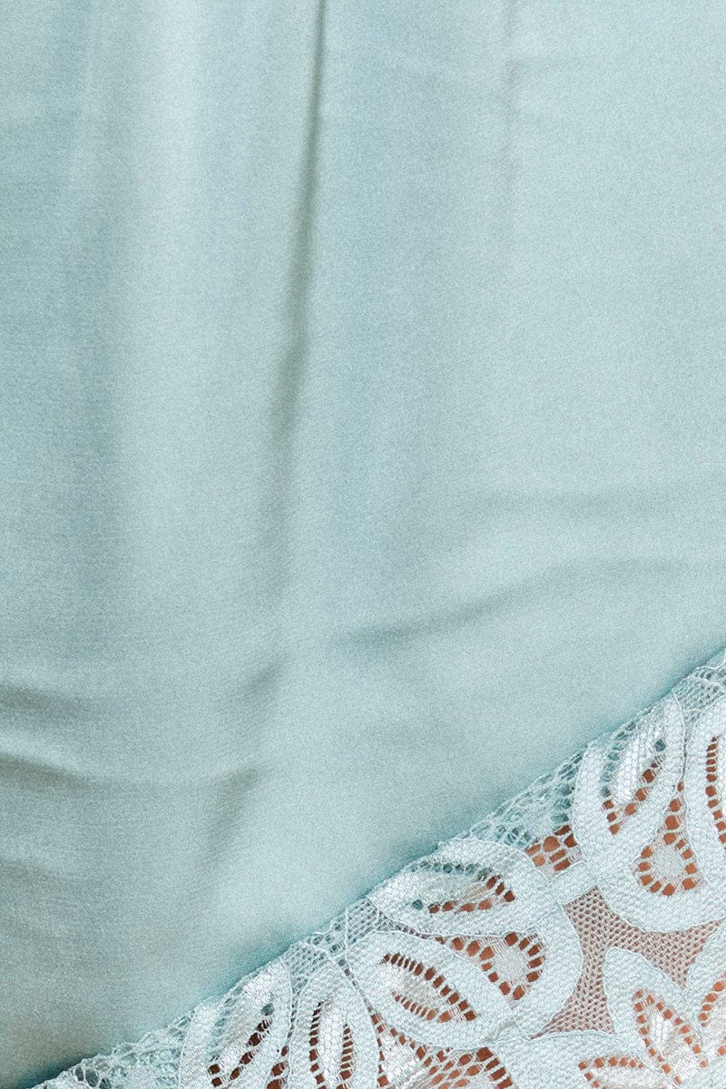 Green Satin Lace Trim Cami Top & Shorts Pj Set