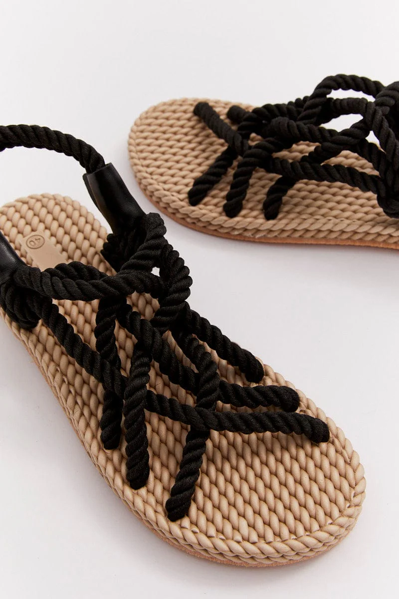Black Flat Rope Sandals