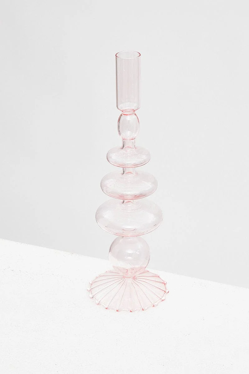 Pink Taper Glass Candle Holder And Vase