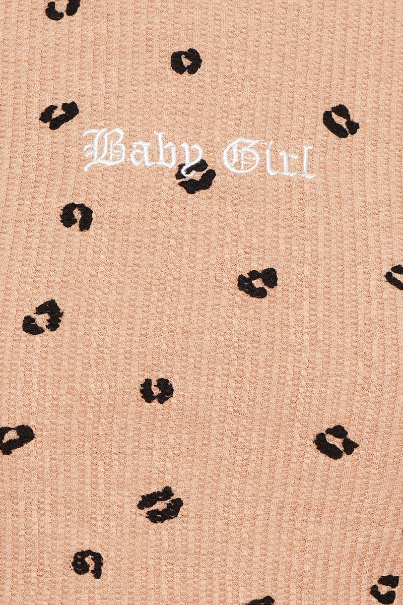 Print Ribbed Top Long Sleeve